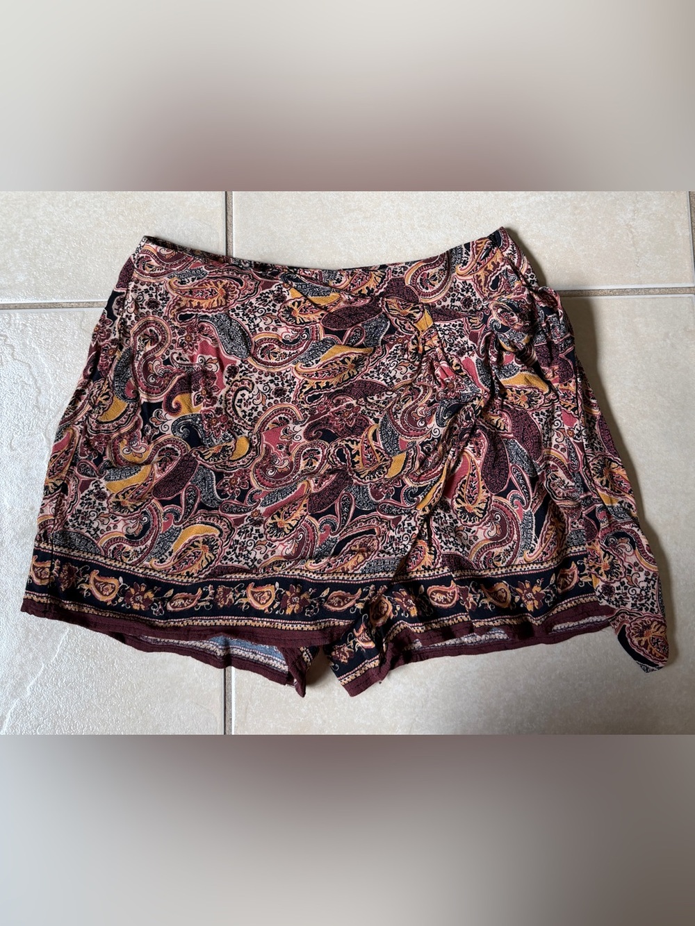 Zara Printed Skort Wrap Front Paisley Boho Shorts Casual Womens Size S Small